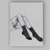 Monochrome Legs With Polka Dot Socks Fashion Illustration Canvas Wall Art Print Decor Picture Ready to Hang