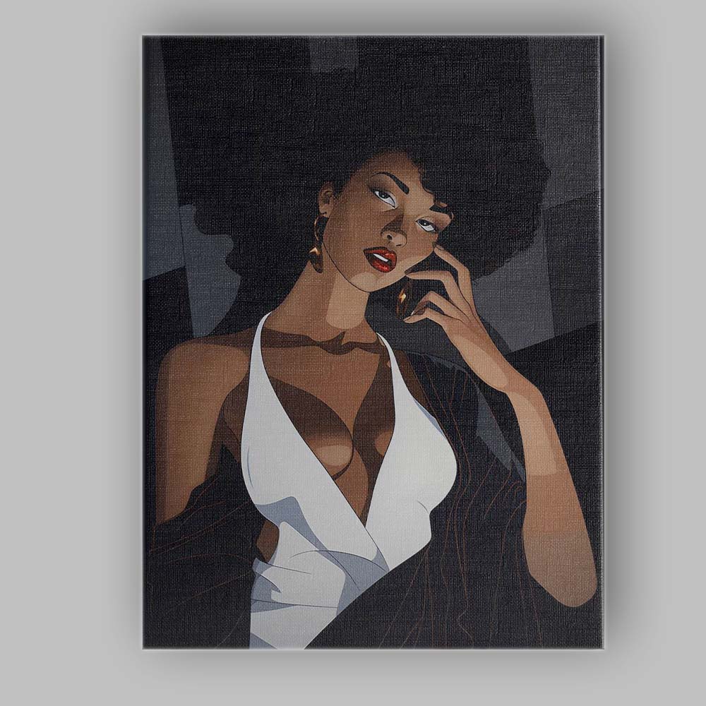 Elegant Afro Woman Fashion Portrait Contemporary Illustration Canvas Wall Art Print Decor Picture Ready to Hang