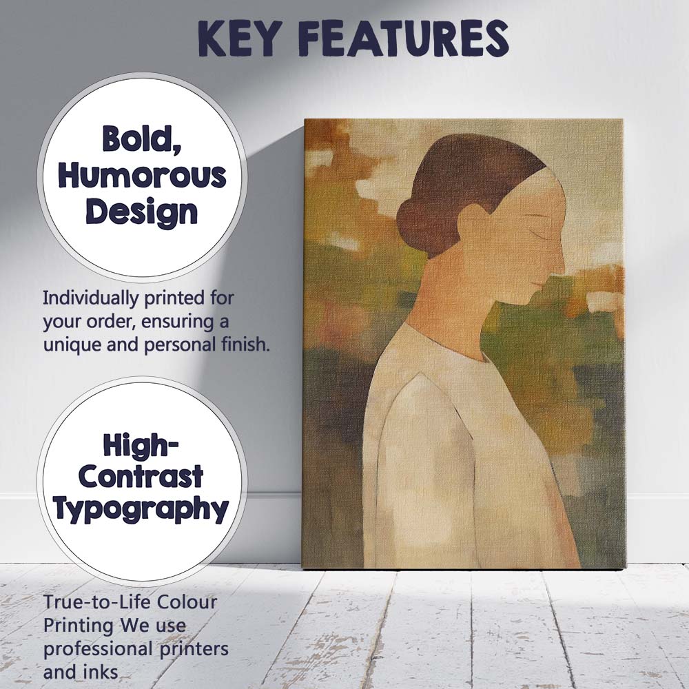 Serene Female Side Profile Neutral Contemporary Portrait Canvas Wall Art Print Decor Picture Ready to Hang