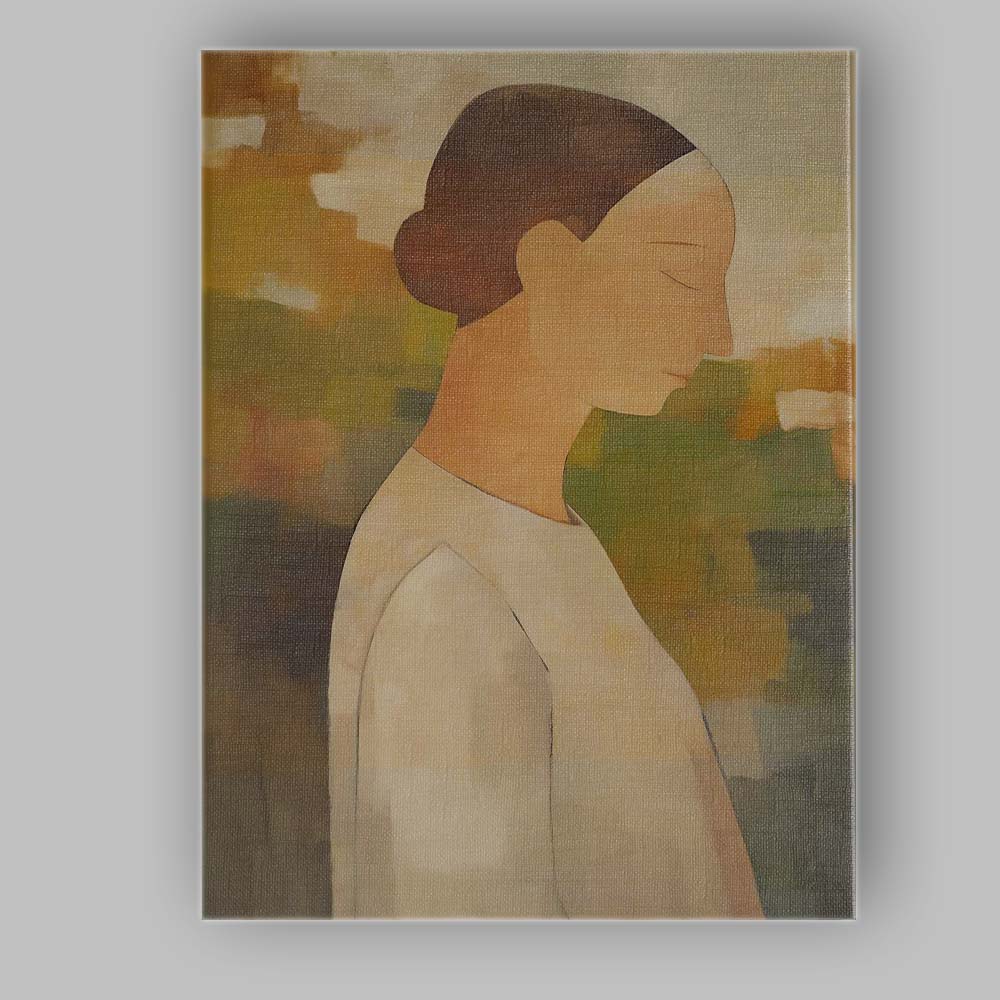 Serene Female Side Profile Neutral Contemporary Portrait Canvas Wall Art Print Decor Picture Ready to Hang