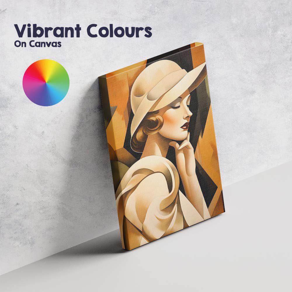 Elegant Art Deco Woman In Wide Brim Hat Portrait Canvas Wall Art Print Decor Picture Ready to Hang