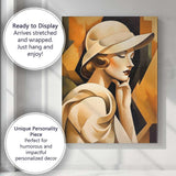 Elegant Art Deco Woman In Wide Brim Hat Portrait Canvas Wall Art Print Decor Picture Ready to Hang