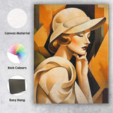 Elegant Art Deco Woman In Wide Brim Hat Portrait Canvas Wall Art Print Decor Picture Ready to Hang