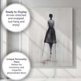Minimalist Black Dress Fashion Figure Watercolour Silhouette Canvas Wall Art Print Decor Picture Ready to Hang