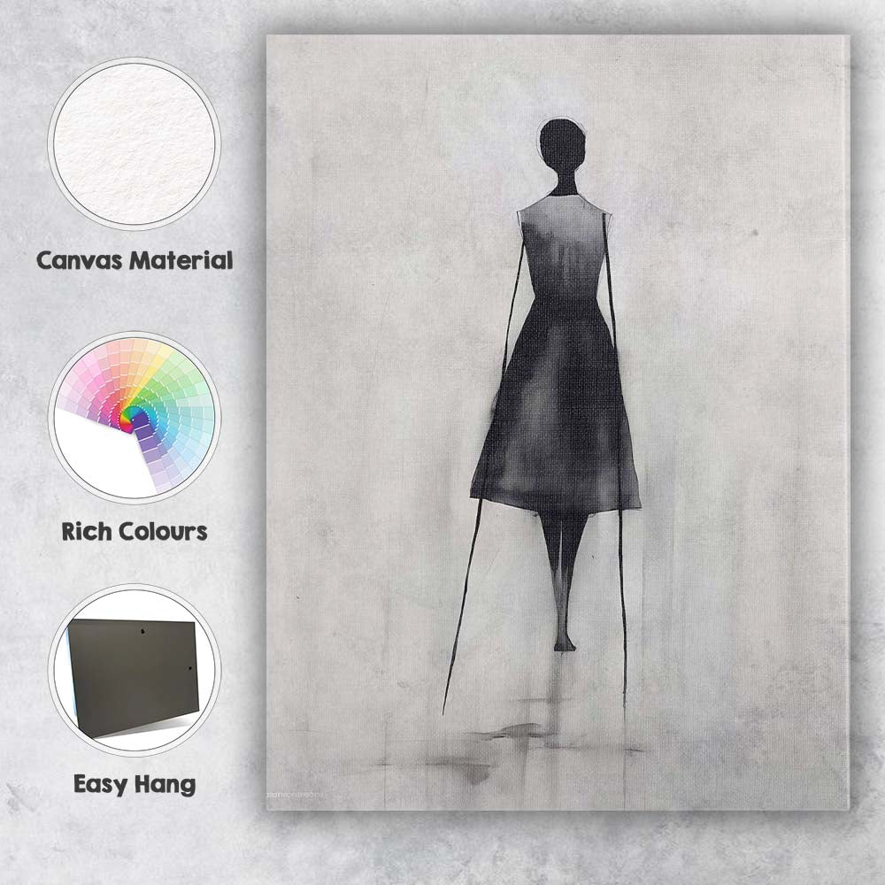 Minimalist Black Dress Fashion Figure Watercolour Silhouette Canvas Wall Art Print Decor Picture Ready to Hang