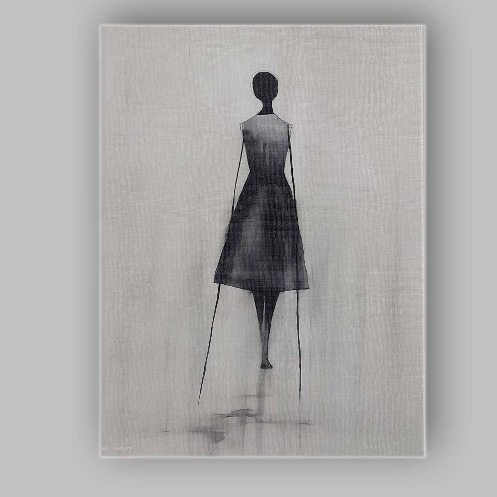 Minimalist Black Dress Fashion Figure Watercolour Silhouette Canvas Wall Art Print Decor Picture Ready to Hang