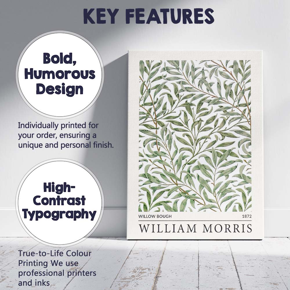 Green Willow Bough William Morris Botanical Leaf Pattern Canvas Wall Art Print Decor Picture Ready to Hang