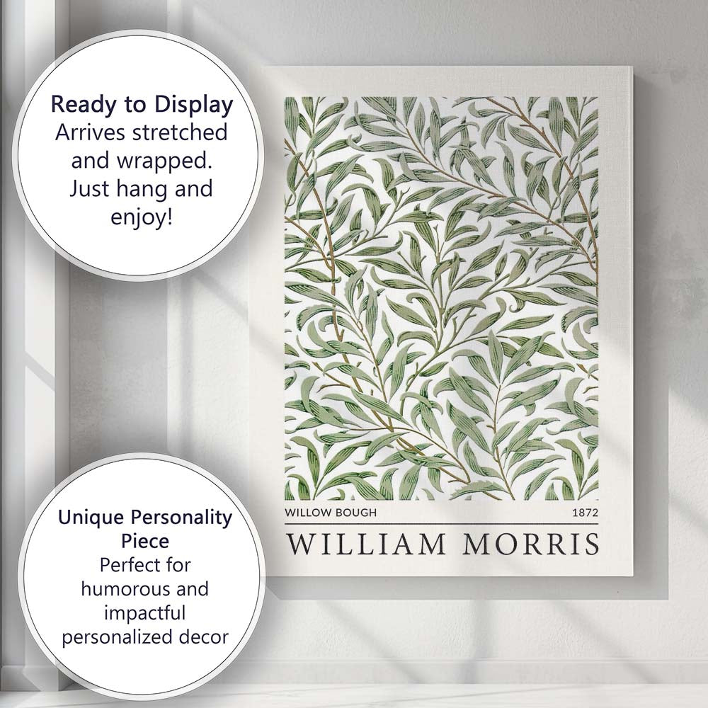 Green Willow Bough William Morris Botanical Leaf Pattern Canvas Wall Art Print Decor Picture Ready to Hang