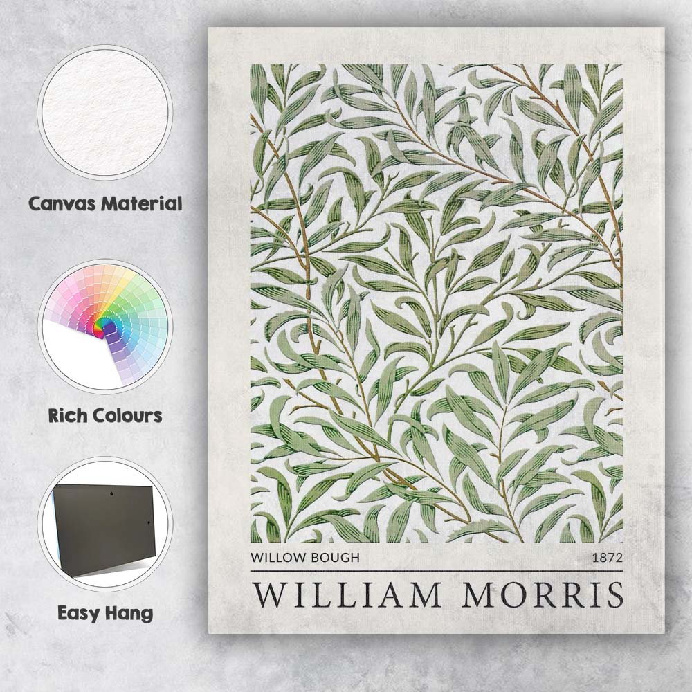 Green Willow Bough William Morris Botanical Leaf Pattern Canvas Wall Art Print Decor Picture Ready to Hang