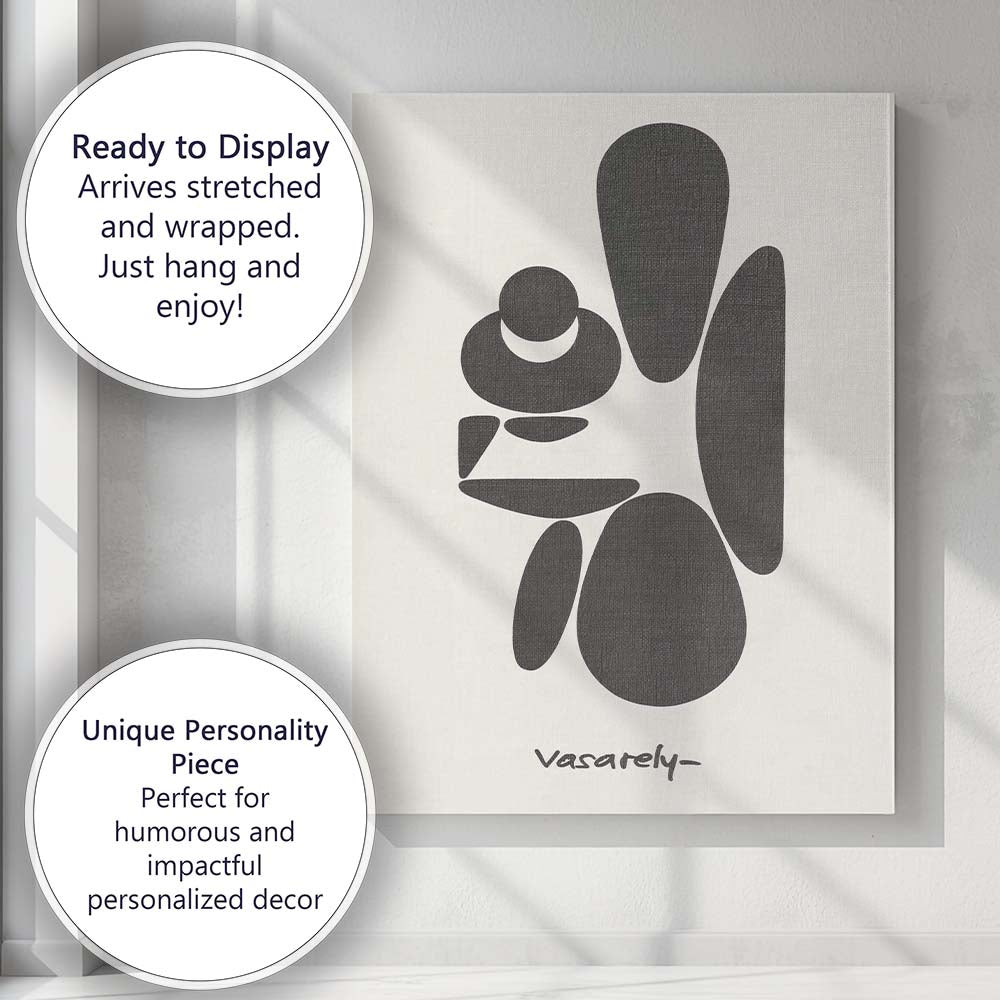 Black White Abstract Organic Geometric Minimalist Shapes Canvas Wall Art Print Decor Picture Ready to Hang