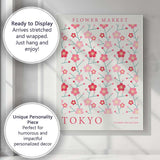 Japanese Pink Cherry Blossom Flower Market Botanical Pattern Canvas Wall Art Print Decor Picture Ready to Hang