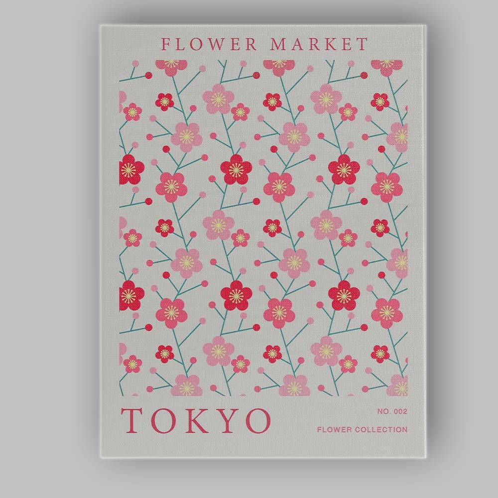 Japanese Pink Cherry Blossom Flower Market Botanical Pattern Canvas Wall Art Print Decor Picture Ready to Hang