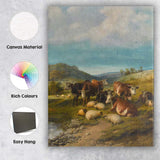 Traditional Pastoral Cattle And Sheep Countryside Landscape Oil Painting Canvas Wall Art Print Decor Picture Ready to Hang