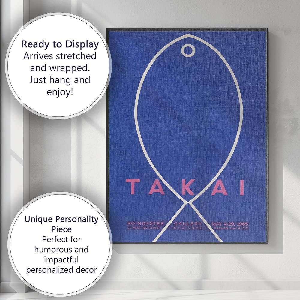 Blue Minimalist Fish Outline Gallery Exhibition Poster Canvas Wall Art Print Decor Picture Ready to Hang