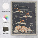 Scandinavian Folk Art Fox And Hares Whimsical Animal Illustration Canvas Wall Art Print Decor Picture Ready to Hang