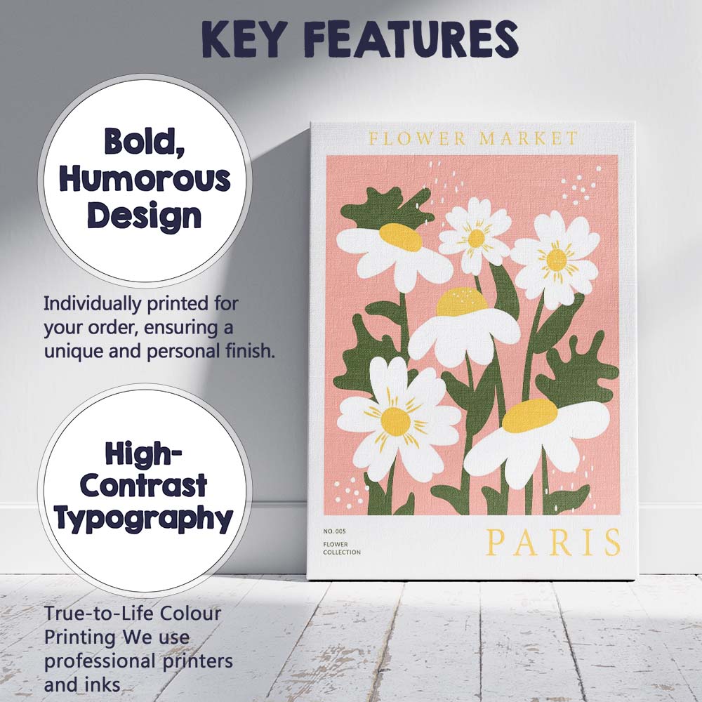 Pastel Pink Daisy Flower Market Scandinavian Botanical Illustration Canvas Wall Art Print Decor Picture Ready to Hang
