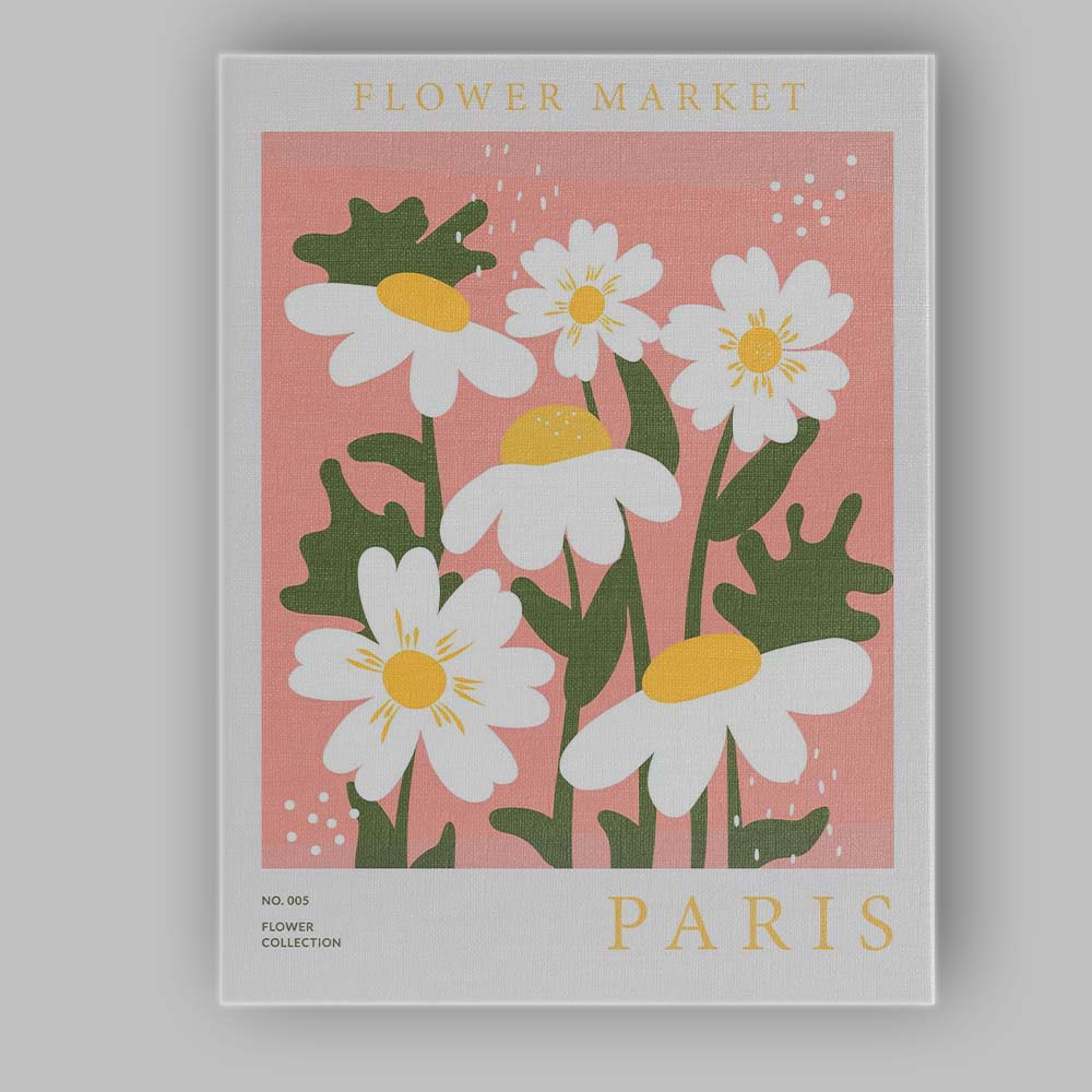Pastel Pink Daisy Flower Market Scandinavian Botanical Illustration Canvas Wall Art Print Decor Picture Ready to Hang