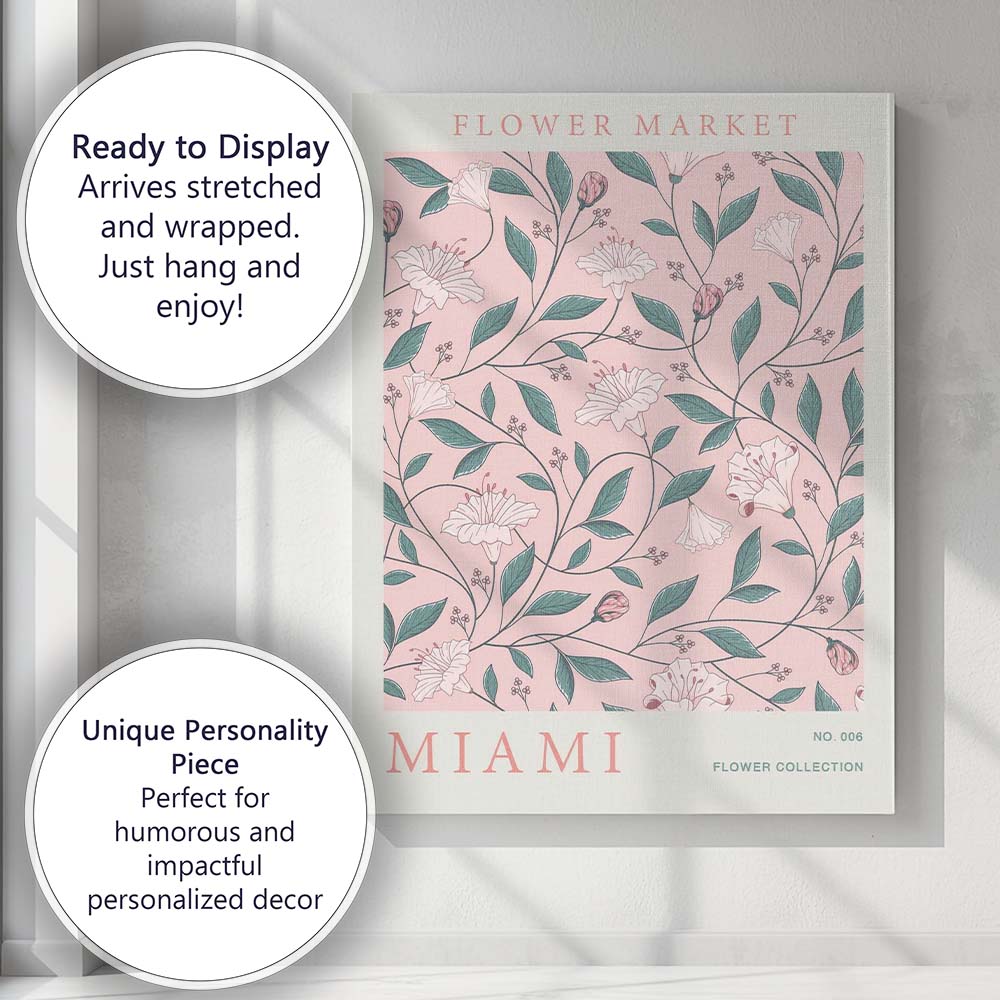 Blush Pink Floral Vine Flower Market Botanical Pattern Canvas Wall Art Print Decor Picture Ready to Hang