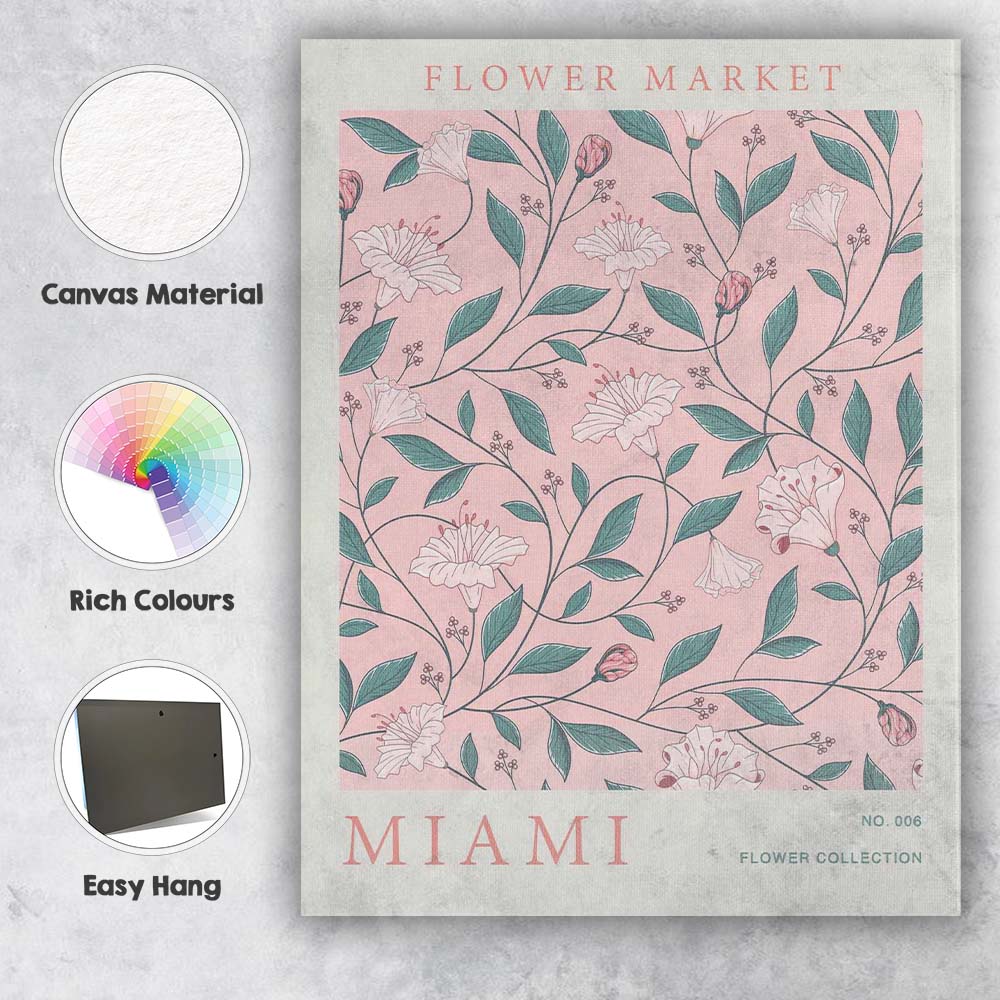 Blush Pink Floral Vine Flower Market Botanical Pattern Canvas Wall Art Print Decor Picture Ready to Hang