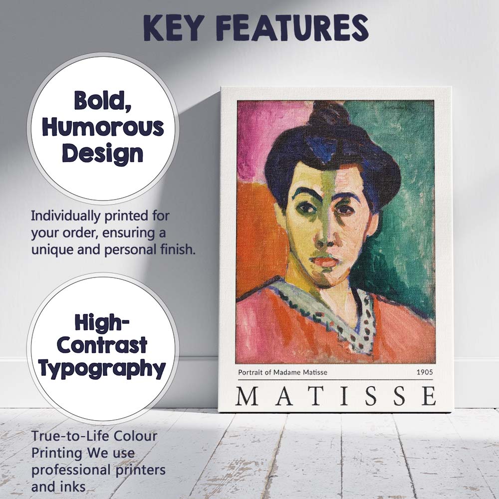 Henri Matisse Portrait Of Madame Matisse Fauvist Painting Canvas Wall Art Print Decor Picture Ready to Hang