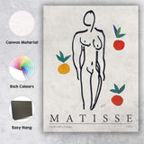 Matisse Inspired Nude With Oranges Minimalist Line Art Canvas Wall Art Print Decor Picture Ready to Hang