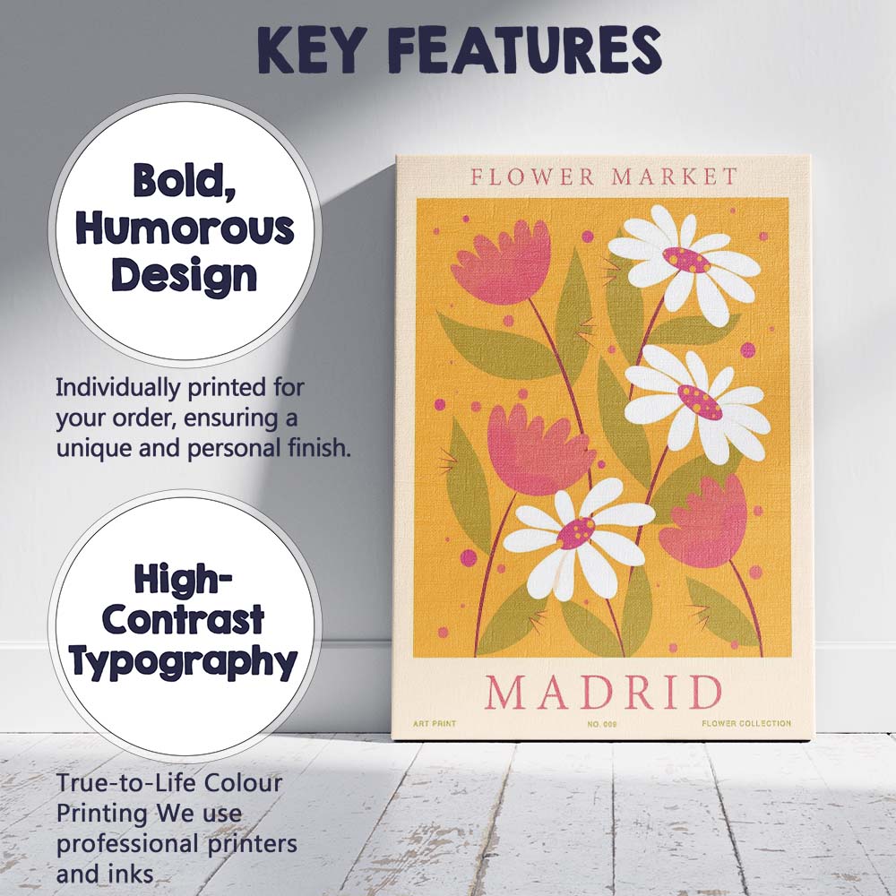 Warm Yellow Daisy Tulip Floral Market Poster Canvas Wall Art Print Decor Picture Ready to Hang