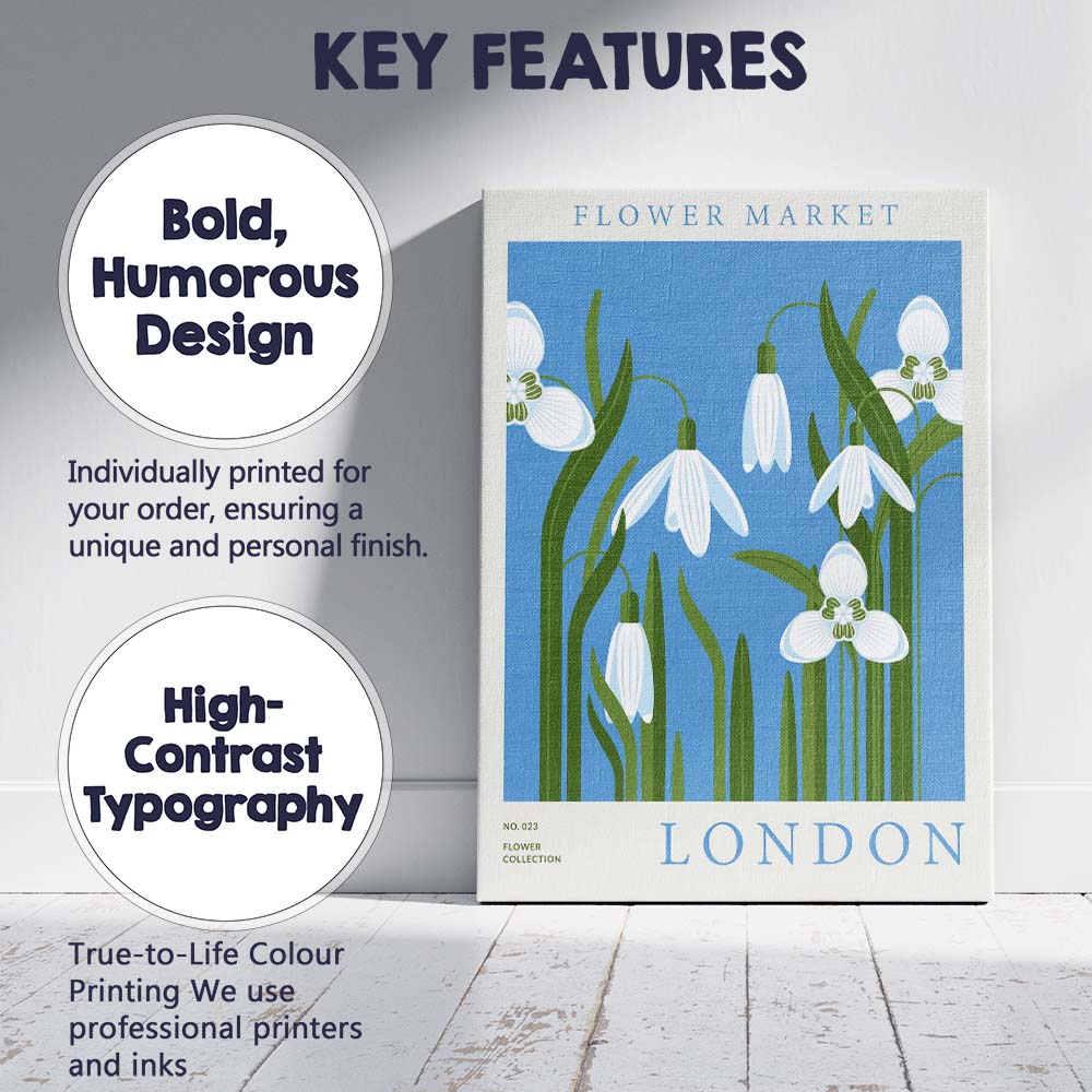 Blue White Snowdrop Spring Flower Market Poster Canvas Wall Art Print Decor Picture Ready to Hang