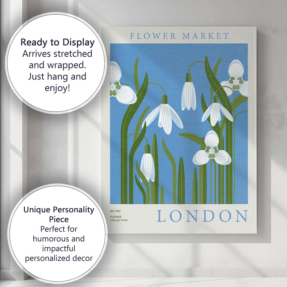Blue White Snowdrop Spring Flower Market Poster Canvas Wall Art Print Decor Picture Ready to Hang