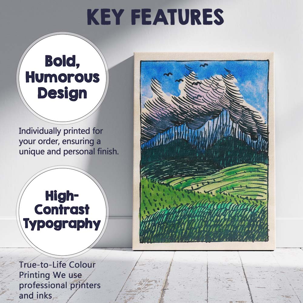 Bold Blue Mountain Landscape Expressionist Illustration Canvas Wall Art Print Decor Picture Ready to Hang