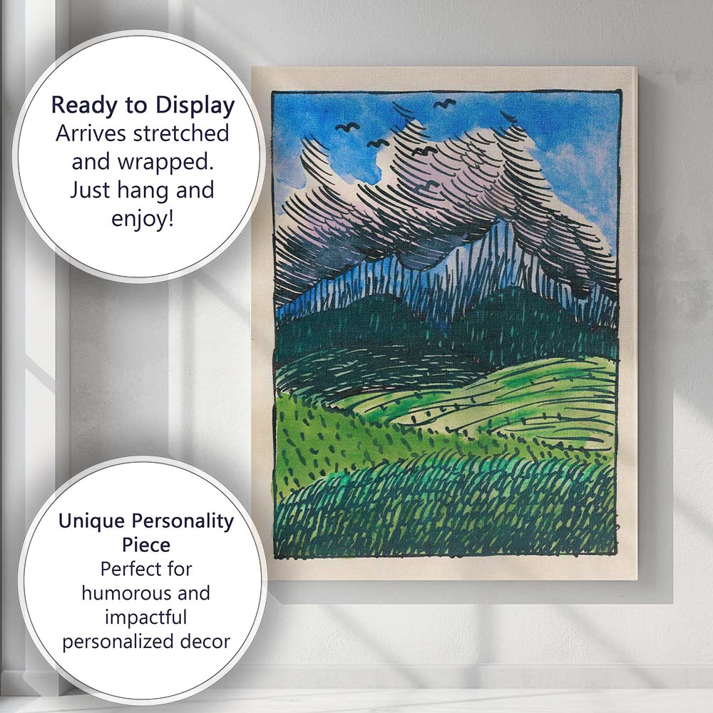 Bold Blue Mountain Landscape Expressionist Illustration Canvas Wall Art Print Decor Picture Ready to Hang