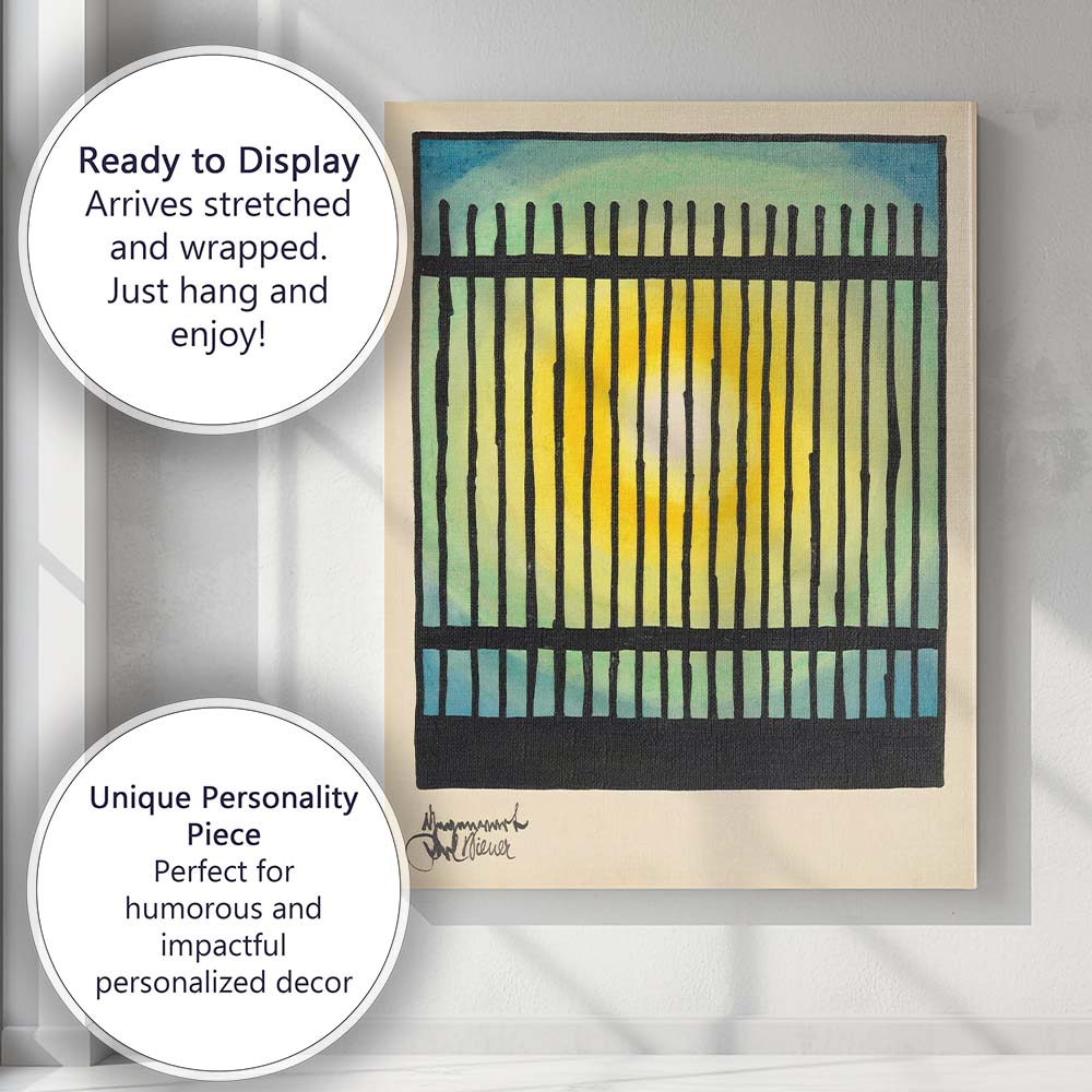 Abstract Black Fence Sunlight Geometric Watercolour Canvas Wall Art Print Decor Picture Ready to Hang