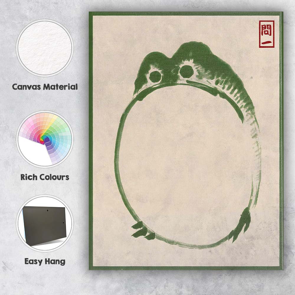 Minimalist Japanese Zen Frog Brushstroke Ink Painting Canvas Wall Art Print Decor Picture Ready to Hang
