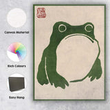 Minimalist Green Frog Sumi Ink Illustration Canvas Wall Art Print Decor Picture Ready to Hang