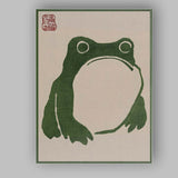 Minimalist Green Frog Sumi Ink Illustration Canvas Wall Art Print Decor Picture Ready to Hang