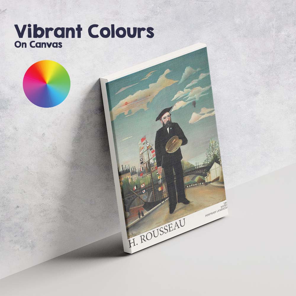 Henri Rousseau Self Portrait With Artist Palette Paris Cityscape Canvas Wall Art Print Decor Picture Ready to Hang