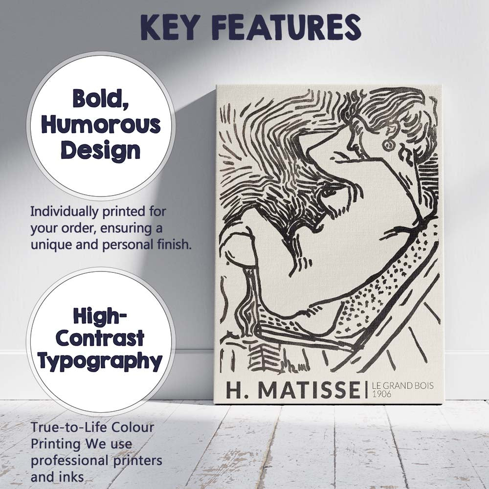 Henri Matisse Black And White Woodcut Female Portrait Expressionist Canvas Wall Art Print Decor Picture Ready to Hang