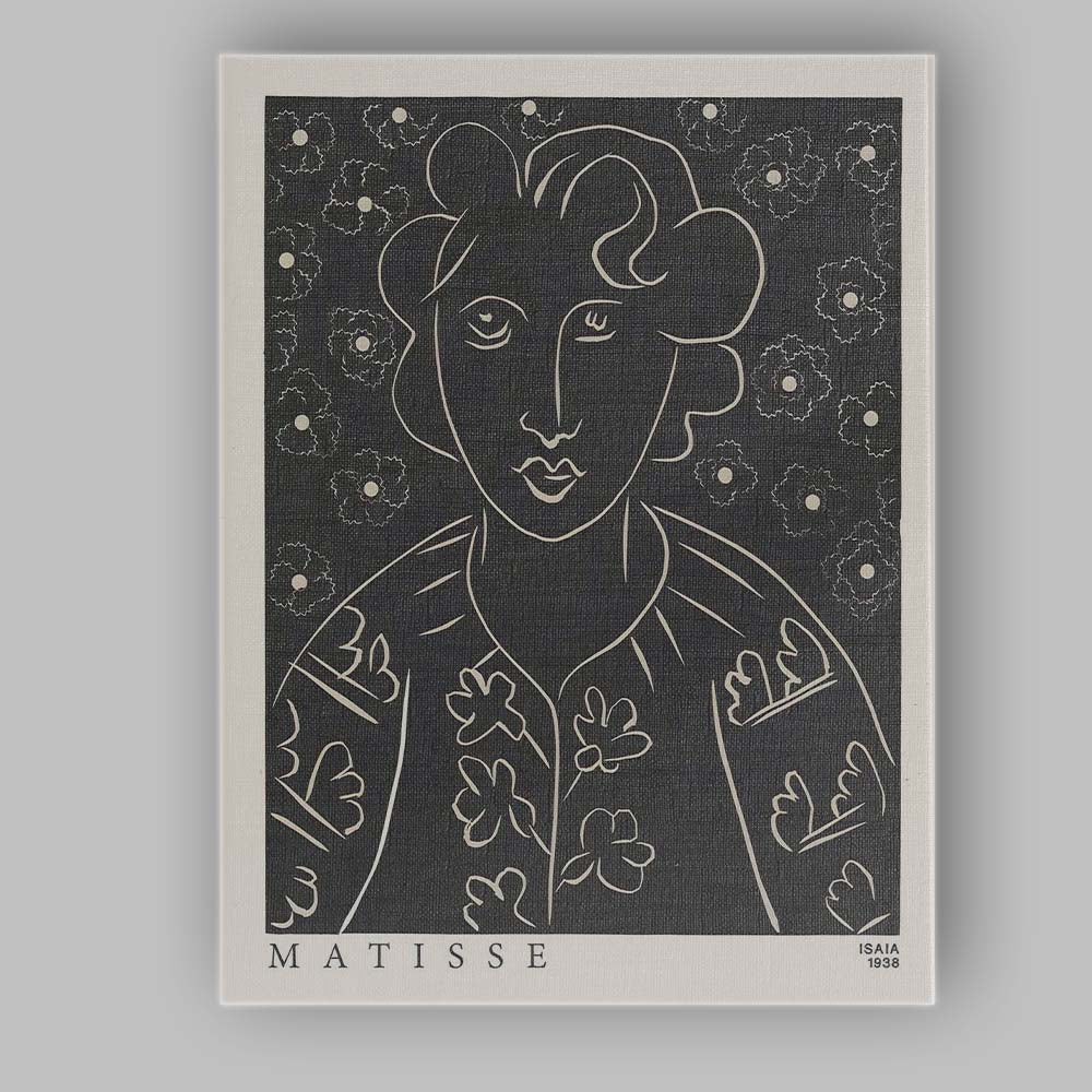 Abstract Black White Floral Portrait Line Art Matisse Inspired Minimalist Canvas Wall Art Print Decor Picture Ready to Hang