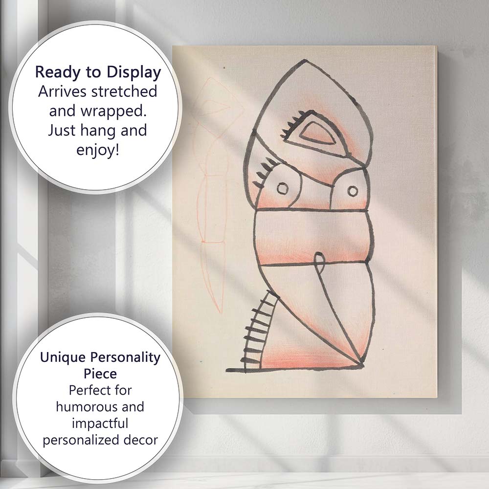 Monochrome Woodcut Style Portrait Illustration Matisse Inspired Expressionist Canvas Wall Art Print Decor Picture Ready to Hang