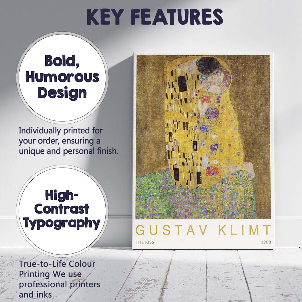 Gold Romantic Embrace Gustav Klimt The Kiss Art Nouveau Canvas Wall Art Print Decor Picture Ready to Hang
