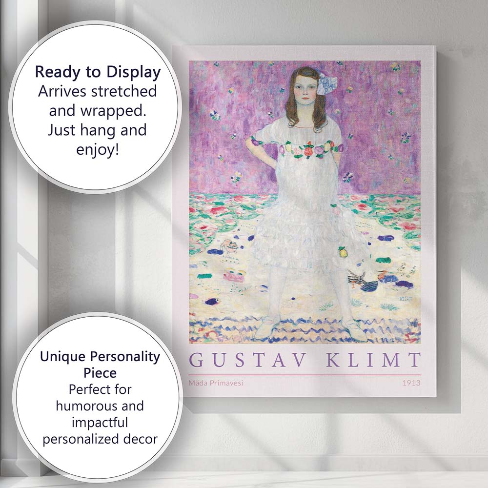 Purple Floral Portrait Gustav Klimt Mada Primavesi Classic Painting Canvas Wall Art Print Decor Picture Ready to Hang