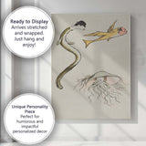 Whimsical Surreal Fish And Eel Fantasy Line Drawing Canvas Wall Art Print Decor Picture Ready to Hang