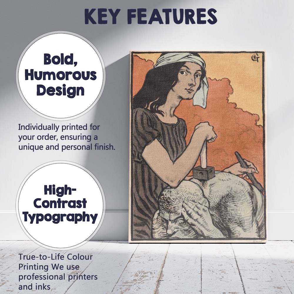 Art Nouveau Woman Sculpting Stone Statue Illustration Canvas Wall Art Print Decor Picture Ready to Hang