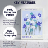 Blue White Wildflower Market Scandinavian Floral Illustration Canvas Wall Art Print Decor Picture Ready to Hang