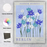 Blue White Wildflower Market Scandinavian Floral Illustration Canvas Wall Art Print Decor Picture Ready to Hang