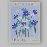 Blue White Wildflower Market Scandinavian Floral Illustration Canvas Wall Art Print Decor Picture Ready to Hang