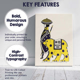 Art Deco Egyptian Figure Yellow Elephant Graphic Illustration Canvas Wall Art Print Decor Picture Ready to Hang