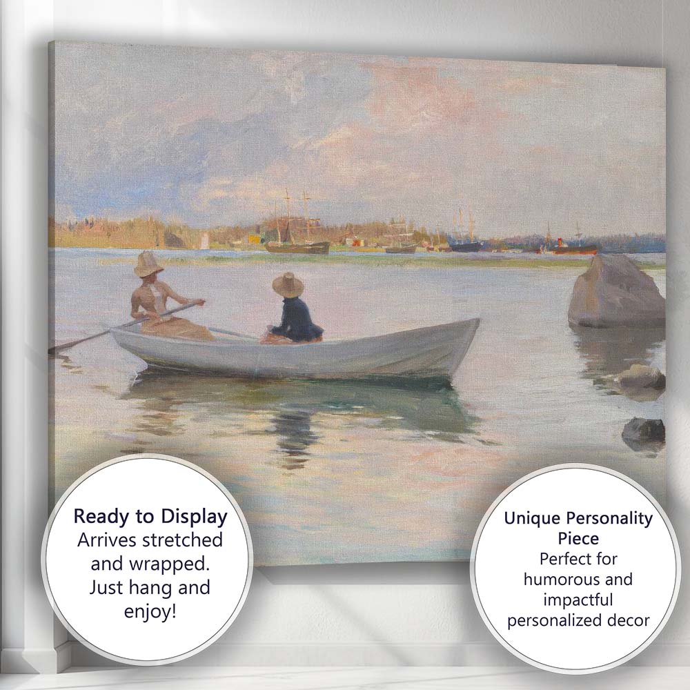 Impressionist Coastal Harbour Rowboat Peaceful Waters Landscape Canvas Wall Art Print Decor Picture Ready to Hang