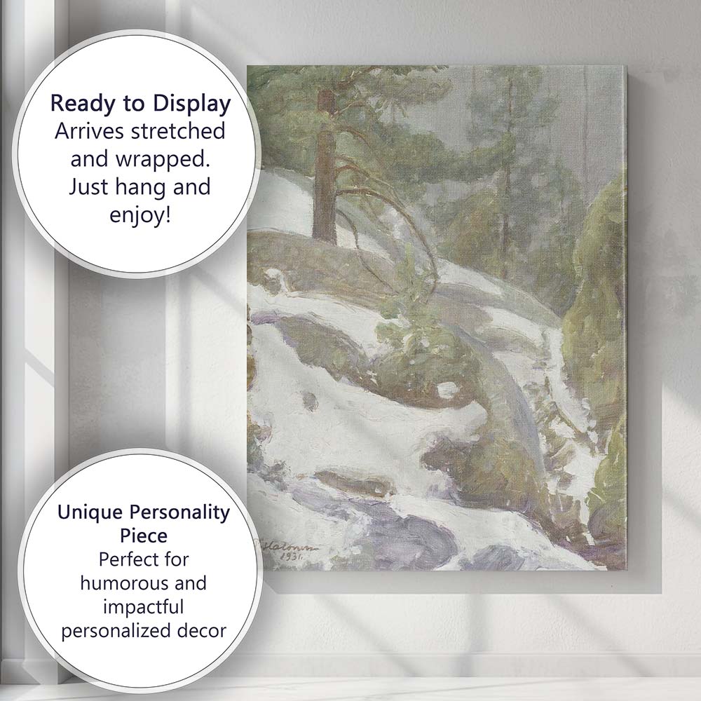 Snowy Pine Forest Winter Mountain Landscape Oil Painting Canvas Wall Art Print Decor Picture Ready to Hang