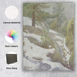Snowy Pine Forest Winter Mountain Landscape Oil Painting Canvas Wall Art Print Decor Picture Ready to Hang