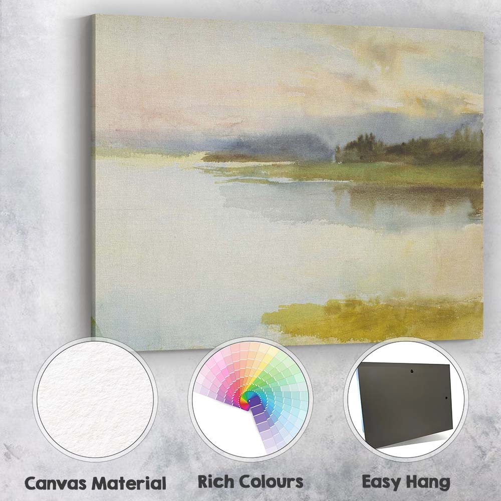 Soft Misty Lake Sunrise Watercolour Landscape Painting Canvas Wall Art Print Decor Picture Ready to Hang